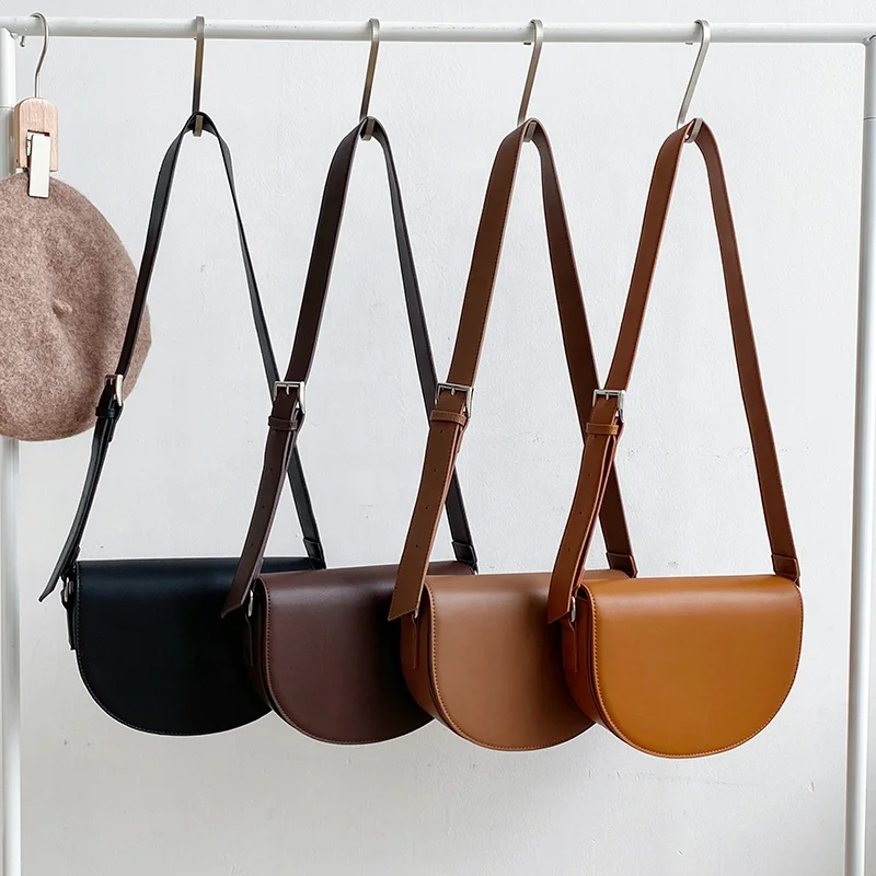 2023 Female Solid Color Saddle Design One-shoulder Crossbody Bag Fashion Trend Semicircle Pu Bag Clamshell  Saddle Bag
