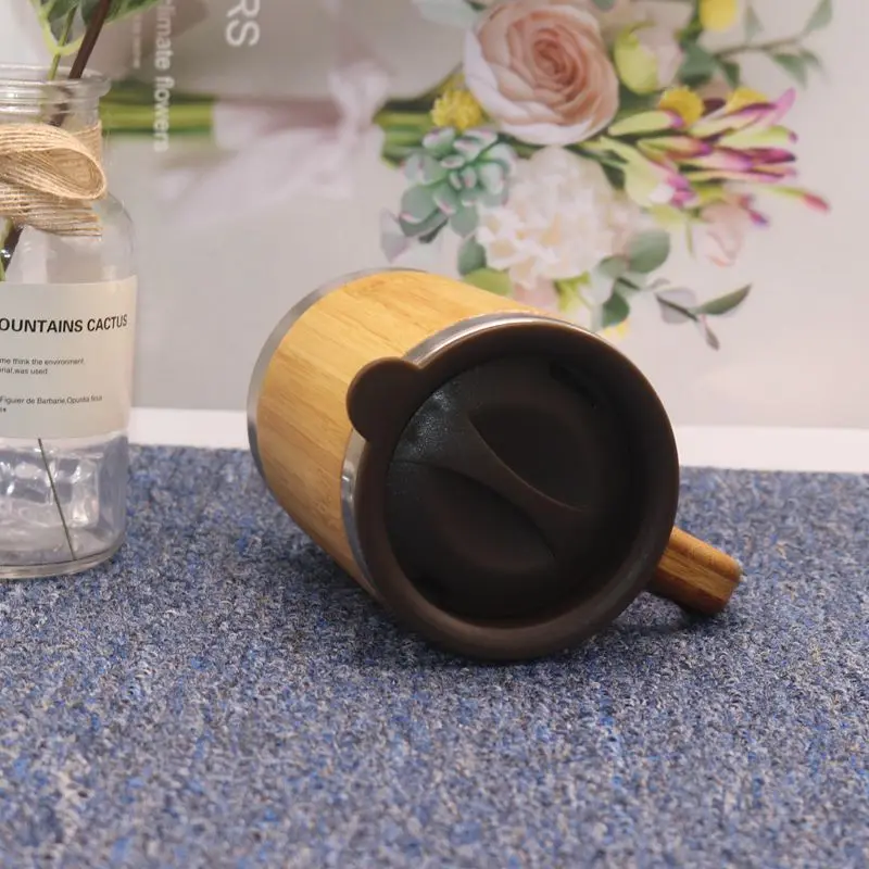 Watersy New Arrival 350ml coffee 304 stainless steel inner and bamboo surface external heat press travel mug sublimation