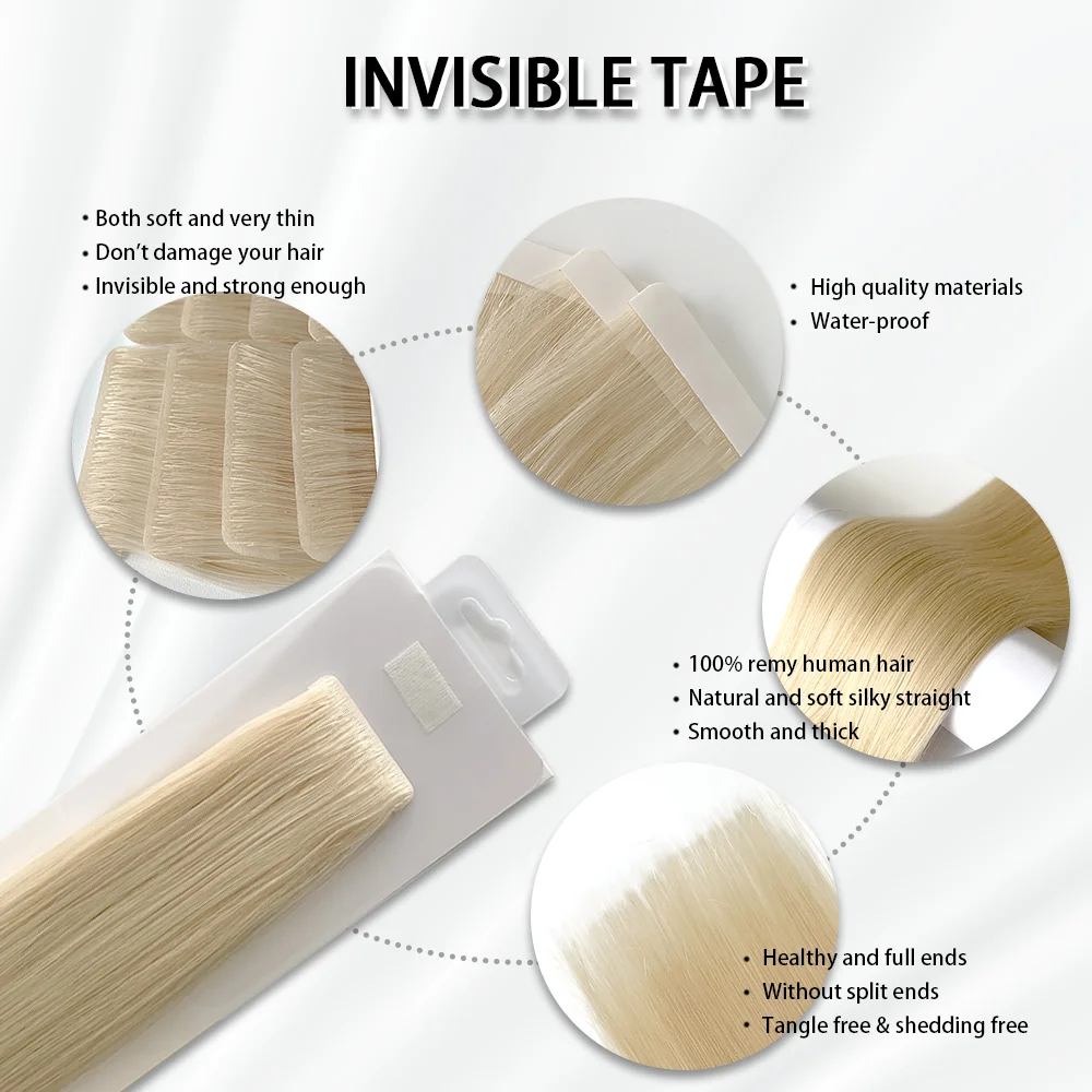 Russian Invisible Adhesive Tape Hair Extension Double Drawn Wholesale Remy Human Injection Tape in Extension