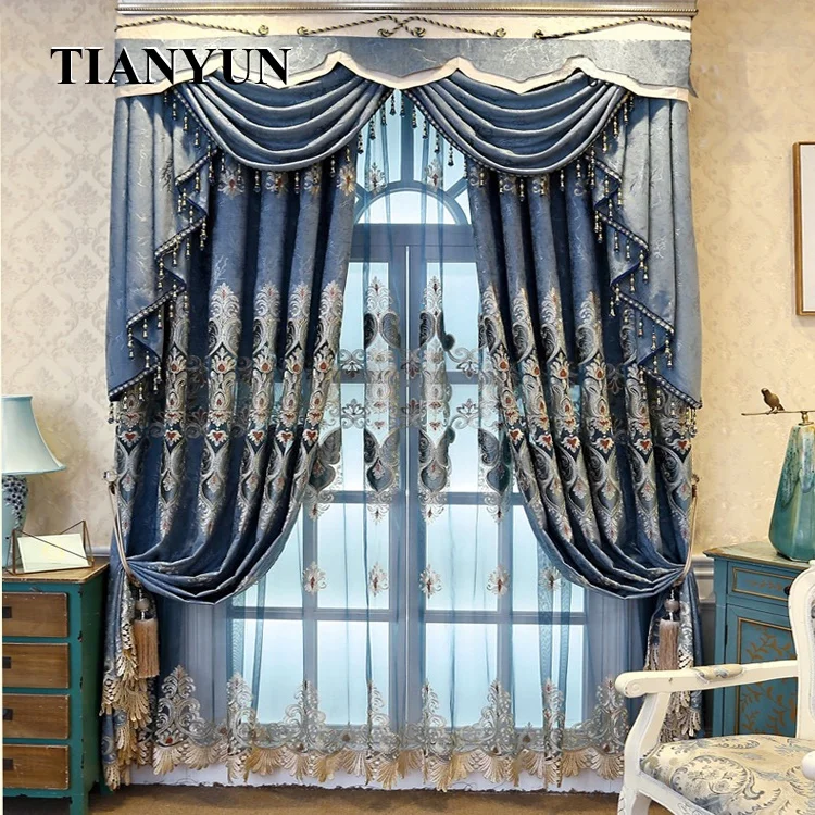Европейские королевские Роскошные занавески для окна затемняющие синего цвета гостиной