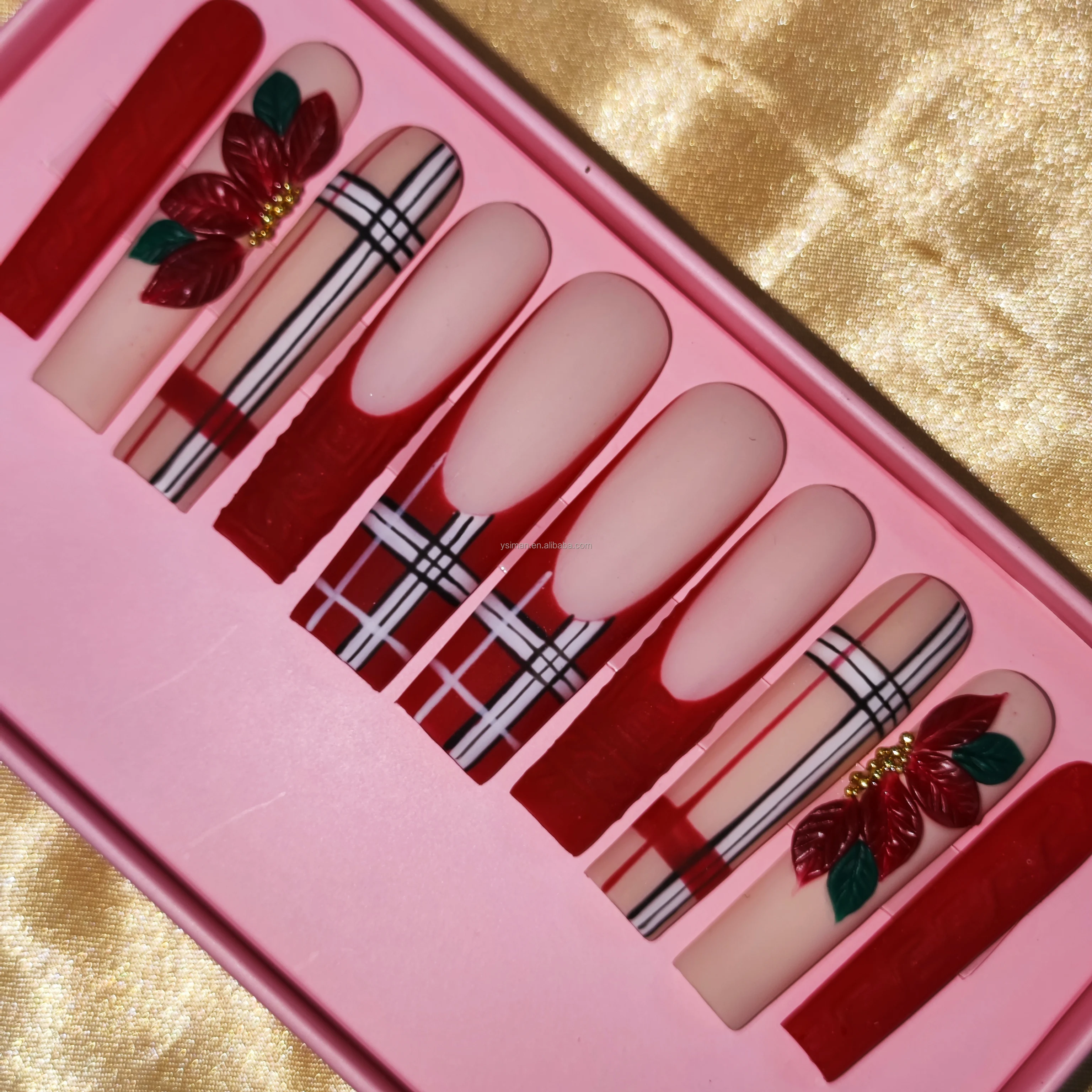 Accept Custom Acrylic Long Or Short  Press On Nails Artificial Fingernails With Jelly Glue For Woman