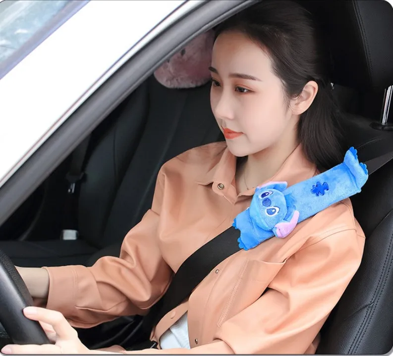 Car seat Safety Belts Cover adjustable and fixed stitch cartoon plush seat belt shoulder cover