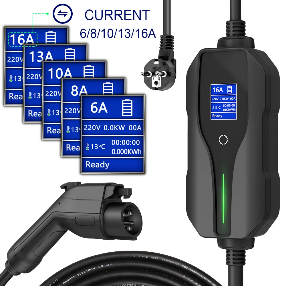 Custom Level 1 3.5kw 6A 8A 10A 13A 16A Type 1 Portable Car Ev Charger