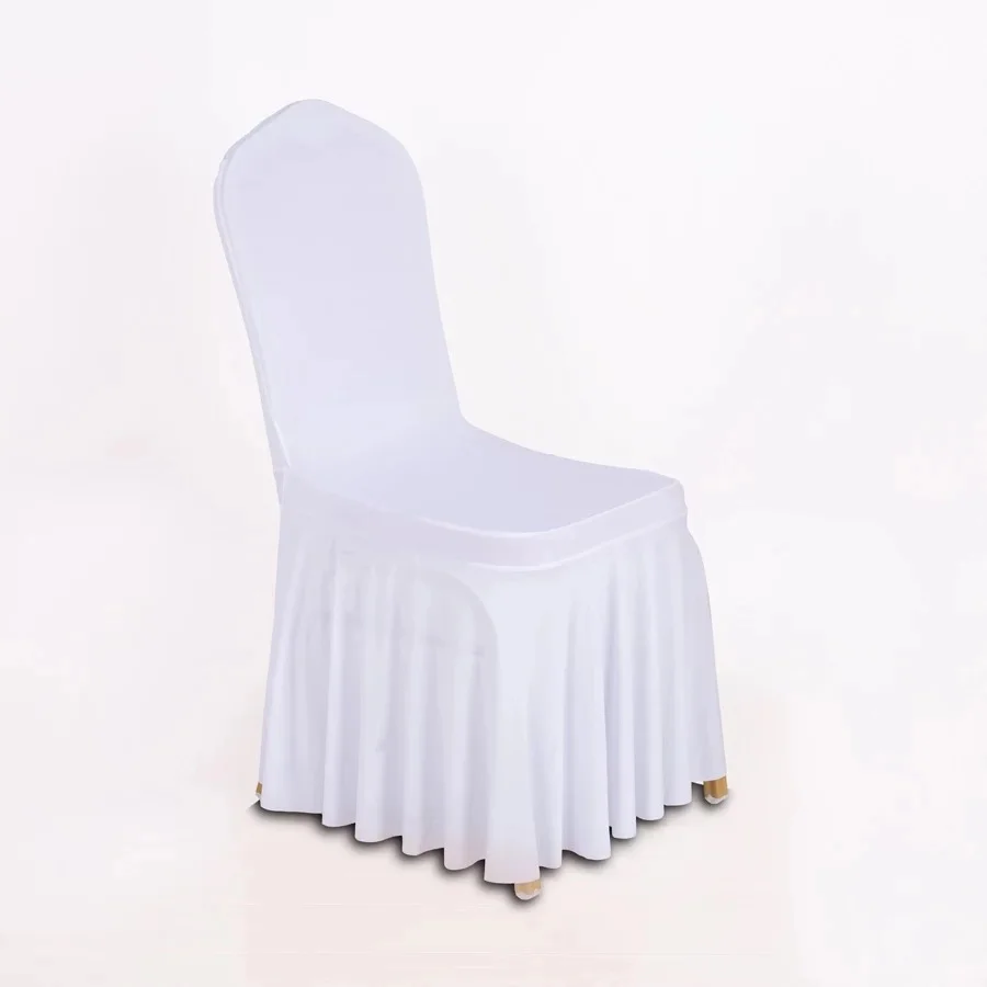 White Hotel Restaurant Wedding Pleated Chair Cover Lycra Chair Cover For Banquet Cheap Spandex Chair Cover 300gsm Heavy Fabric