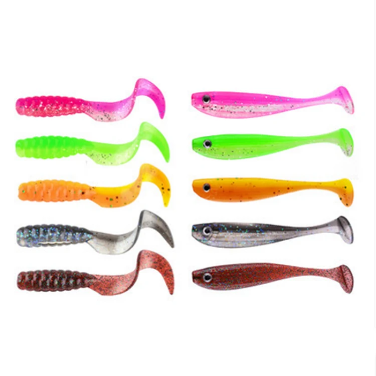 10pcs/1set Soft Fishing Lures Kit Silicone Lure Set Artificial Bait Worm with Crank Jig