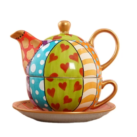 Fashion Style Handpainted Coffee Cup Tea Cup Ceramic Pot Set Tea for One Set