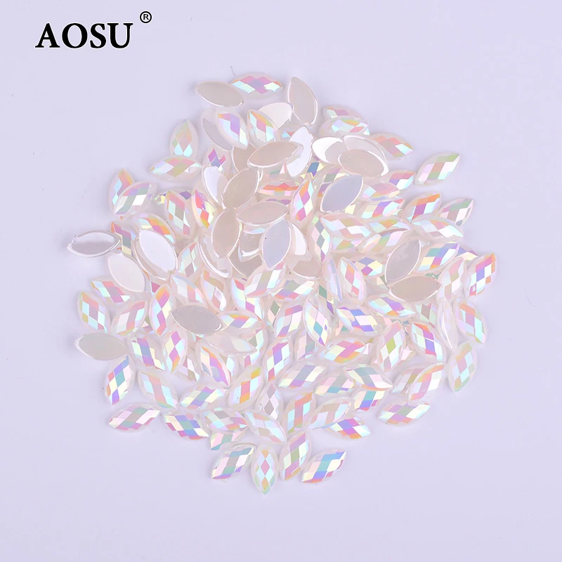 AOSU Top Grade 3*6mm 4*8mm Jelly Crystal Stones Horse Eye Acrylic Strass Opal AB Rhinestone For Wedding Dress