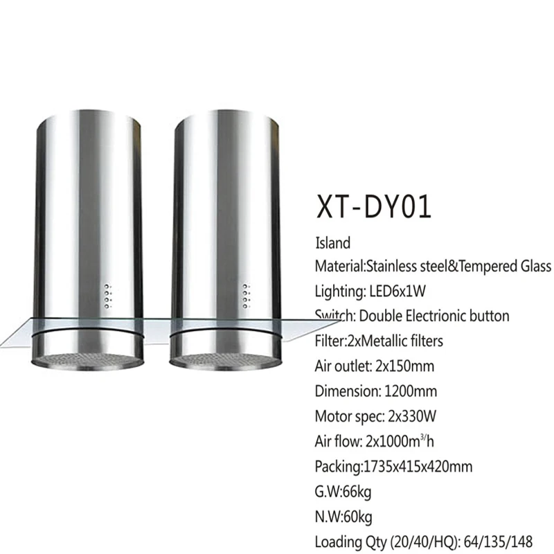 Hot selling  kitchen range hoods 220V exhaust fan chimney hood double circle island range hood for Kitchen appliance
