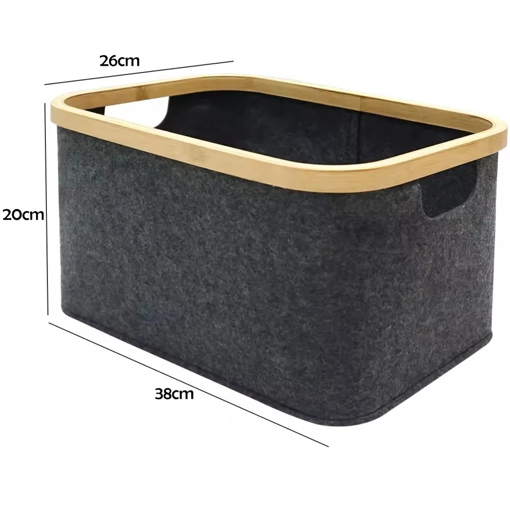Collapsible laundry Bamboo frame eco-friendly Felt Storage Basket for Shelves Closet Customizable logo