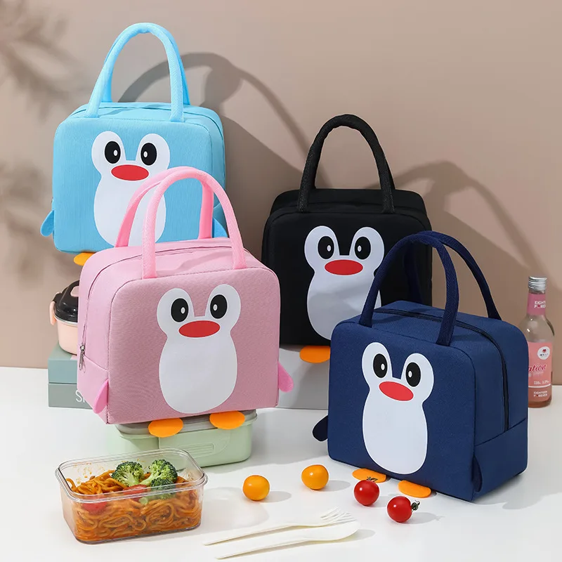 New Cartoon Penguin Lunch Cooler Bag Heavy-duty Aluminum Foil Picnic Tote Handbag Kids Insulated Bento Bag