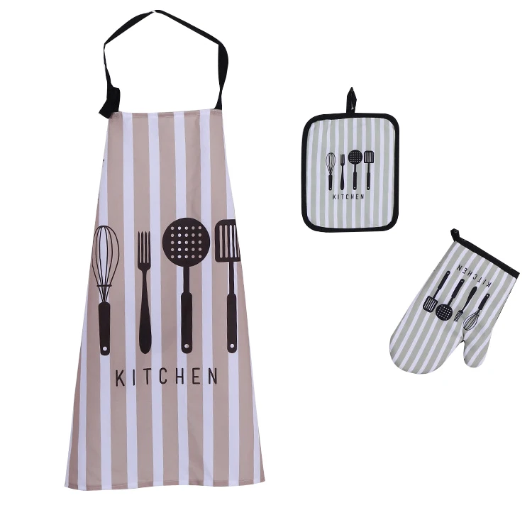 customized logo promotional and gifts items Baking Wear Aprons Oven Mitt pot holder set 4pcs Apron Set Cotton Kitchen Apron Set