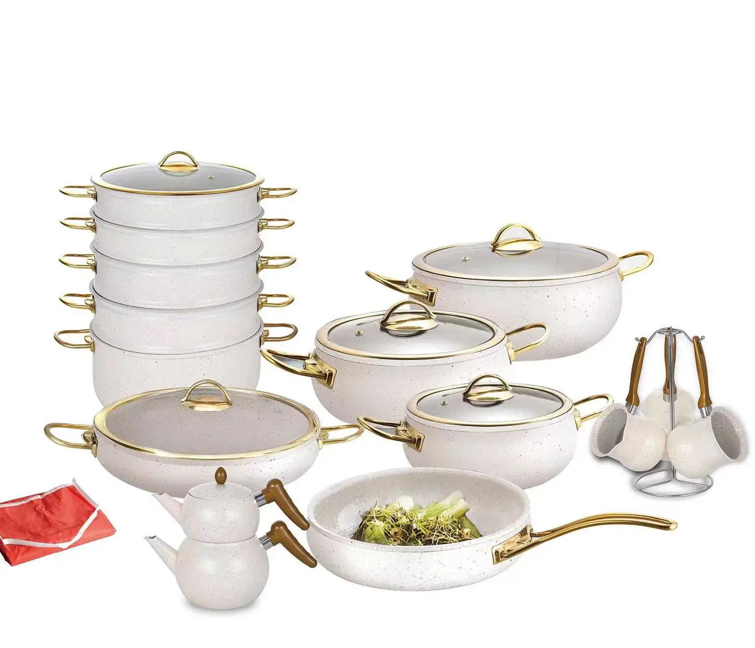 6 piece cookware set Forged Aluminium Cookware Non-Stick  Coating with Stainless Steel Steamer