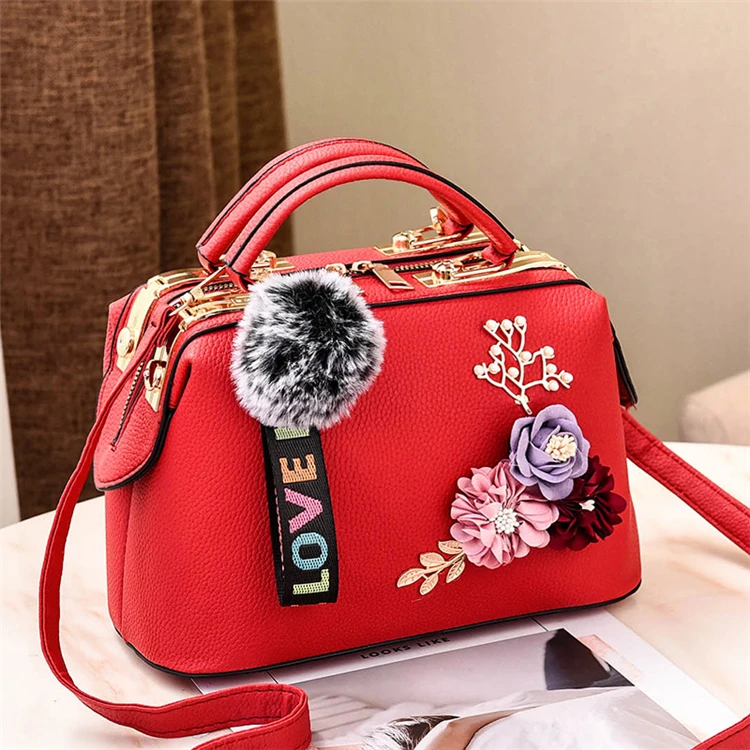 High quality vintage pu leather branded trending ladies flower designer handbags with low price