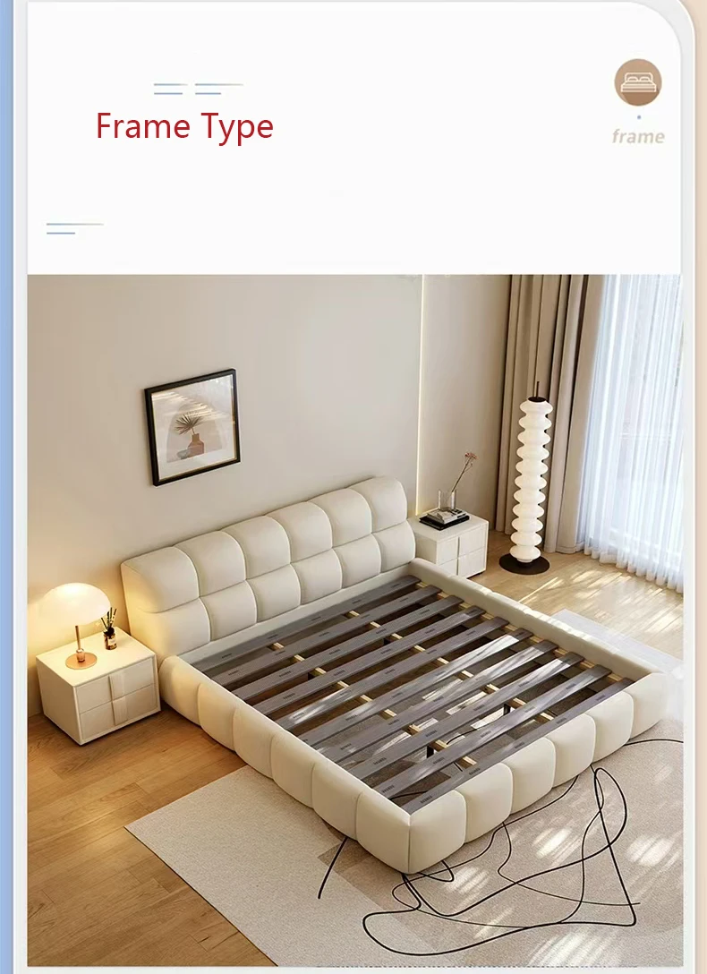 Nordic French Cream Style Furniture Simple Master Double Bed Young Girl Luxury Fabric Bed Bedroom Furniture