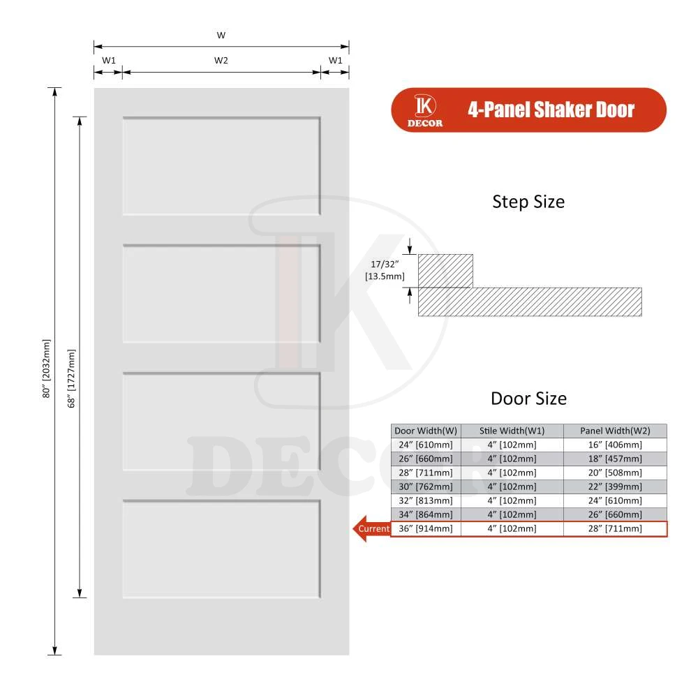 36 x 96 modern white solid wood shaker style prehung interior doors with door knobs