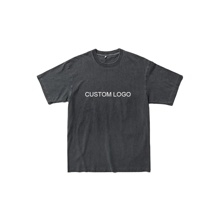 OEM Hip Hop Black Stone Acid Wash Oversized blank Custom Logo Vintage Washed T Shirt For Men