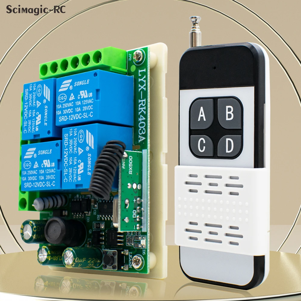 Universal Wireless Remote Control Switch AC 220V 85-256V 4CH Relay Receiver Module & 4 Channel RF Controller 433 Mhz Transmitter