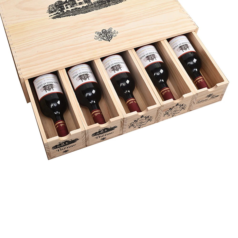 Новый стиль Заказная красное вино деревянный ящик упаковочной коробки 5 бутылок вина в подарочной коробке