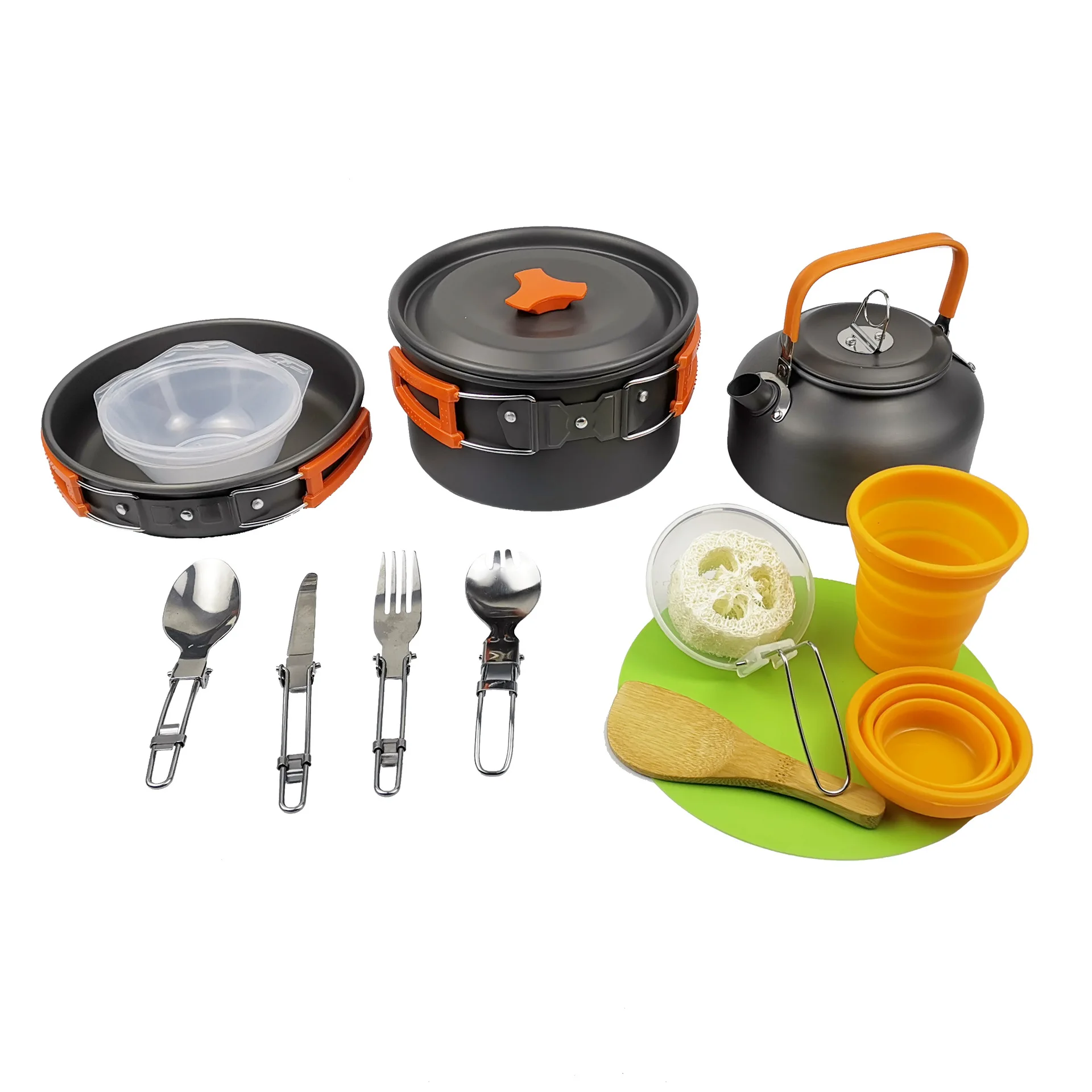Hiking Picnic Camping Cookware Set Outdoor Aluminum Cooking Set Water Kettle Pan Pot Tourism Travelling BBQ Tableware Equipment