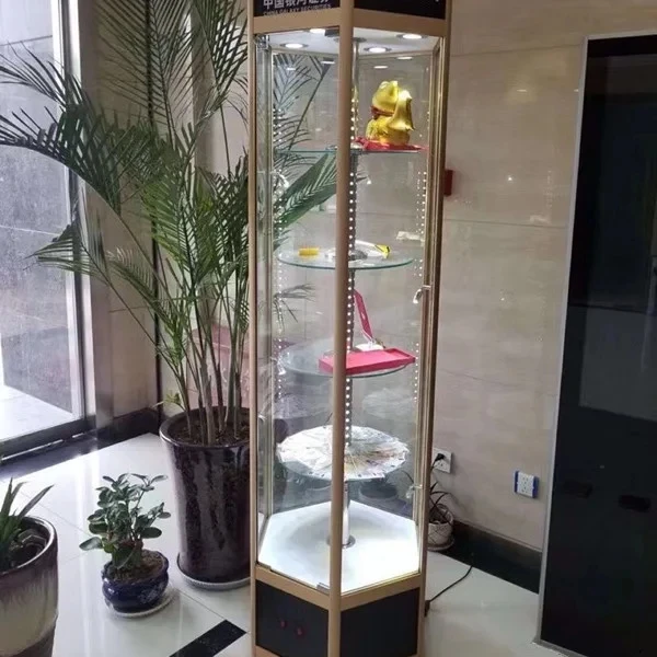 Chinese factory custom made rotating metal aluminum frame display box cabinet with lock and door