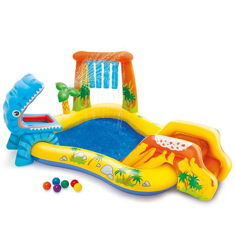 Оптовая продажа, игровой центр для динозавров INTEX 57444, надувной плавательный бассейн, спринклеры, бассейн для динозавров, игровой центр