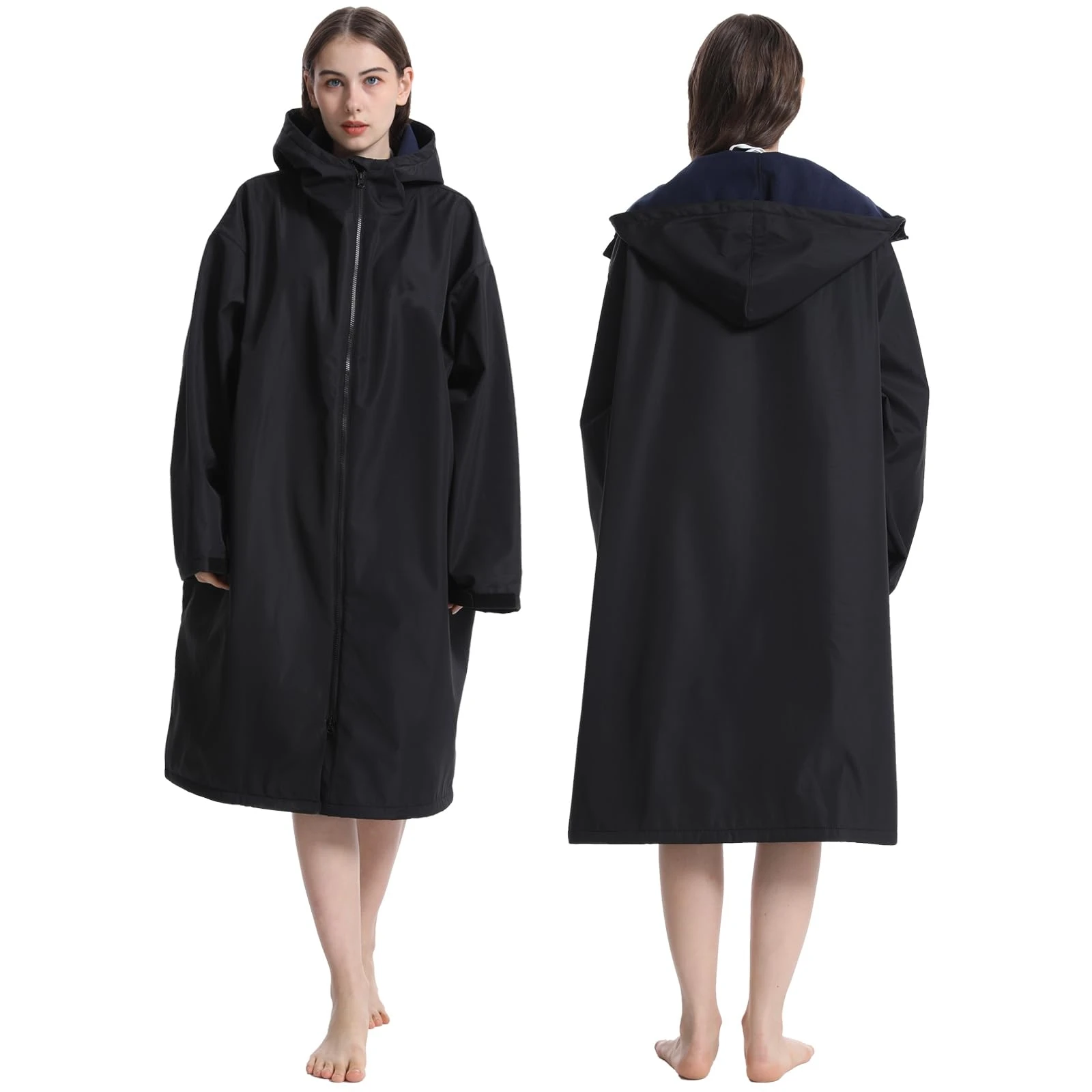 Customized Womens Waterproof Soft Warm Full Zip Beach Surf Swim Parka Changing Robe With Hood