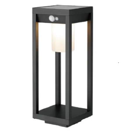 NEW Design led solar PIR pillar lamp 2000mah die aluminum wall lamp with motion sensor  dimmable portable garden light smart