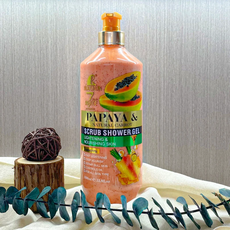ROUSHUN 1000ml Papaya Natural Carrot Scrub Shower Gel  Best Selling for Whitening and Moisturizing