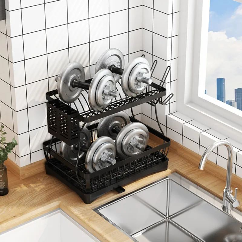 2 tier dish drying rack for kitchen counter metal dish drainers rack with drainboard large dish dryer with utensil holder