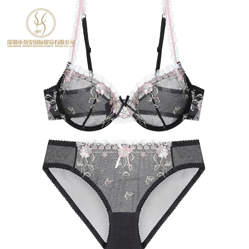 Sexy Fancy Lace Bra Transparent Panty Set Push Up Mature Sexy Hot Bra and Panties