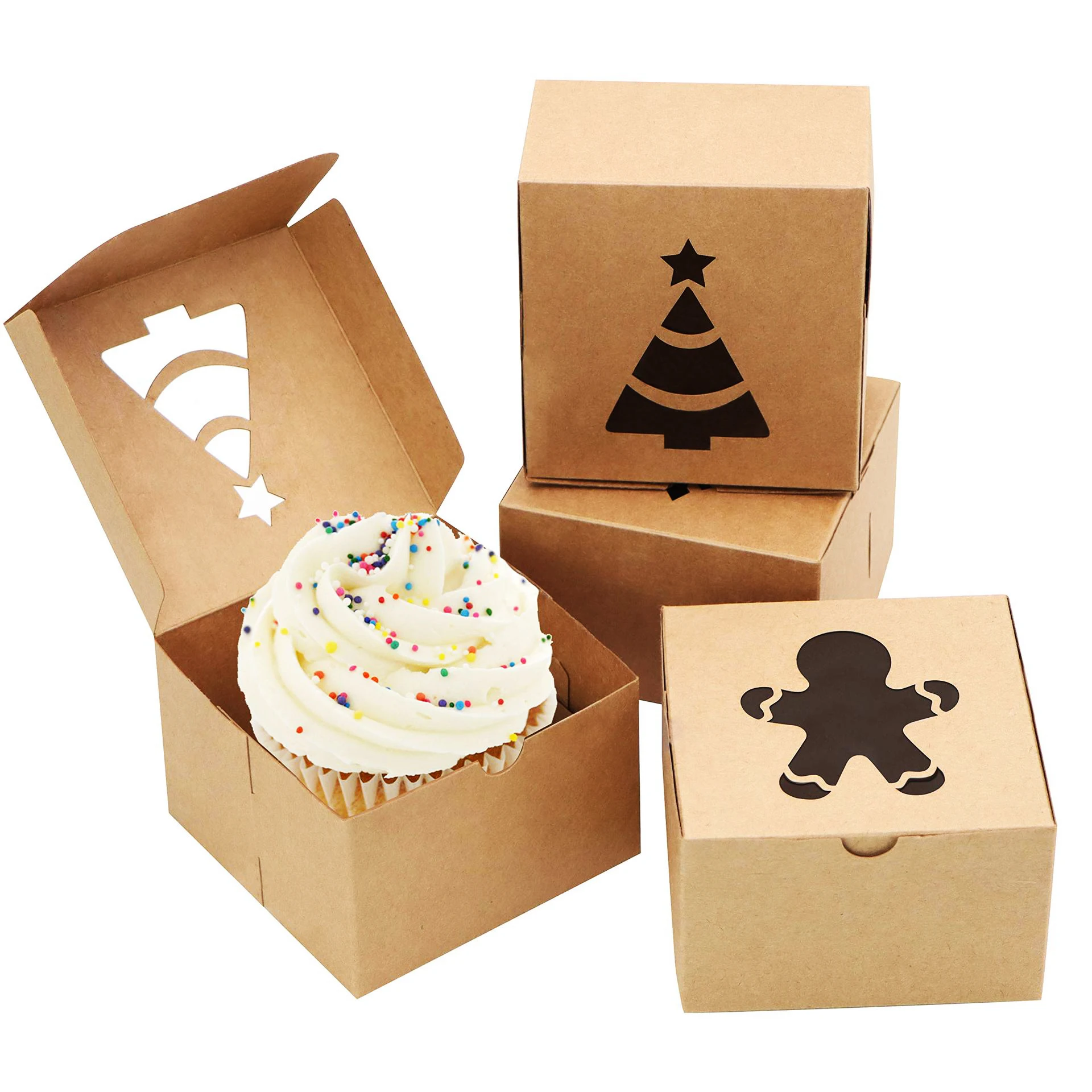 Custom Brown Mini Cupcake Box Square Cake Paper Box Custom Cupcake Packaging Paper Bento Cake and Cupcake Box