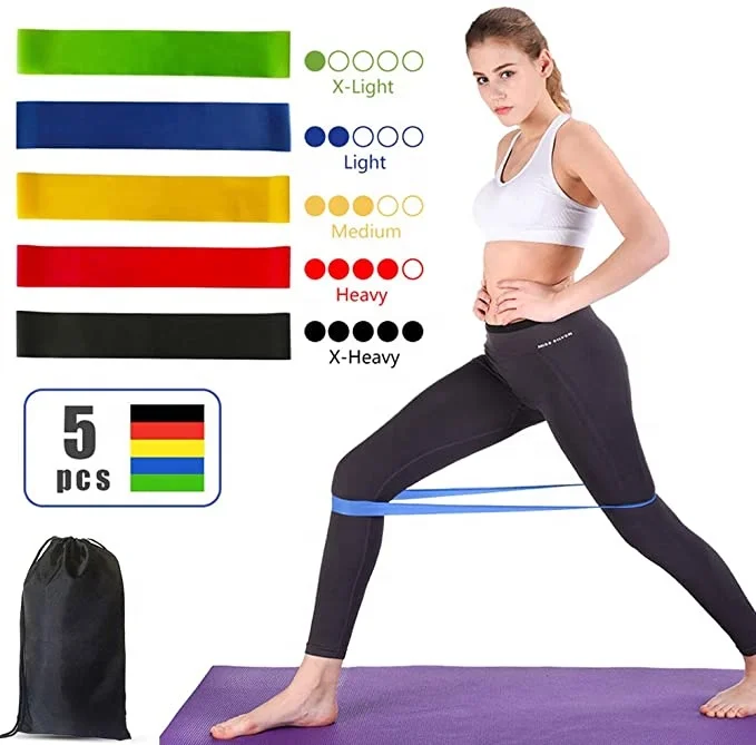 LangChi High Quality Exercise Mini Latex Yoga Custom Printed Logo Resistance Band Set/ Loop Fitness Resistance Bands