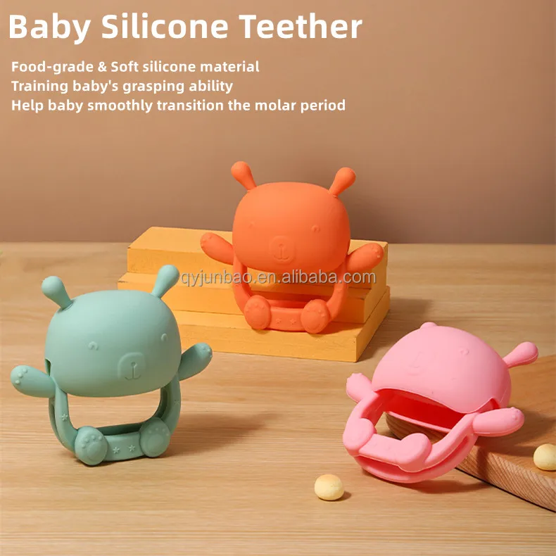 Custom logo High Quality lovely Bear shaped Newborn Silicone Baby Teether Toys Teething For Babies