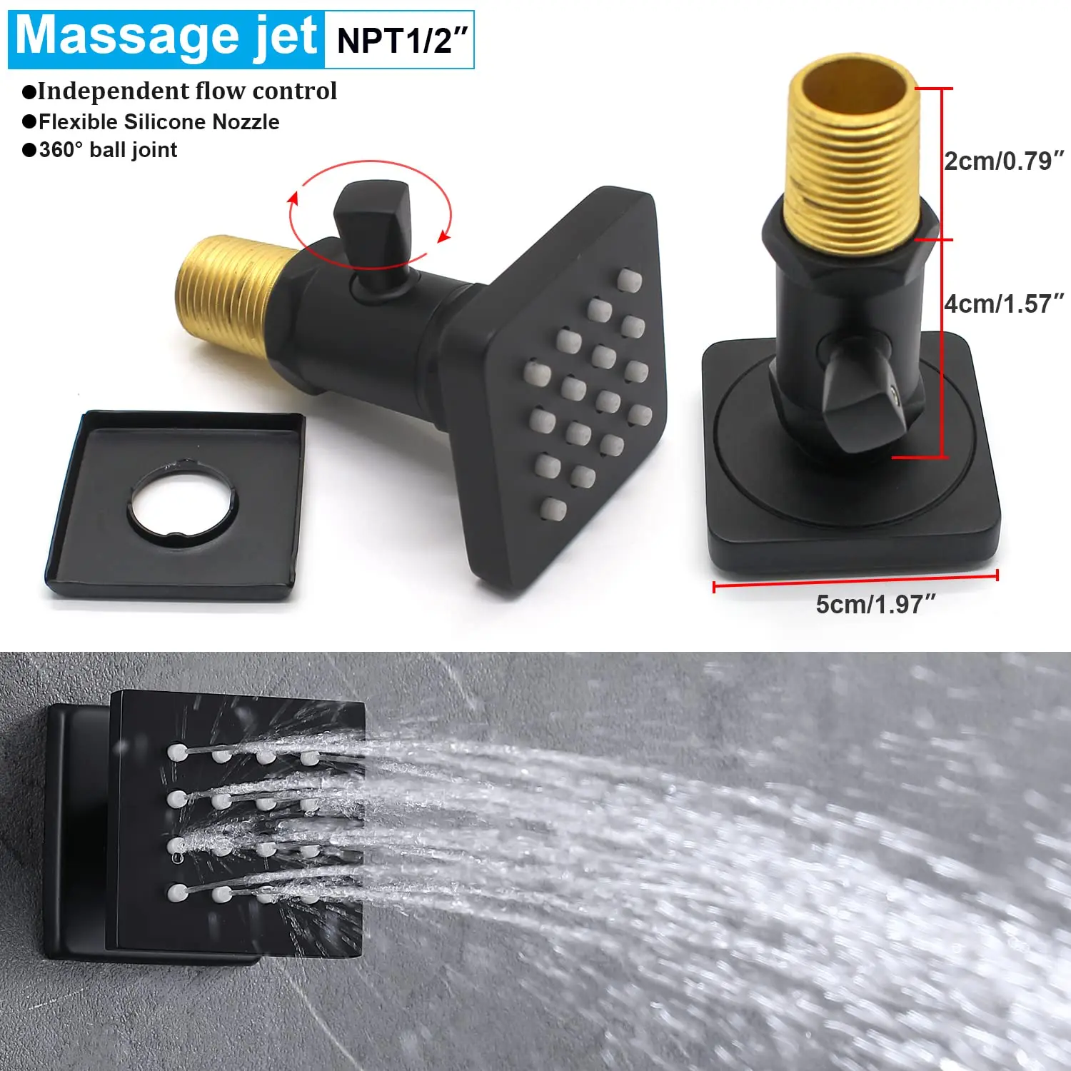 Modern Rainfall mist bath room Shower System 16 Inch Black Full Body brass Thermostatic Shower Head System set