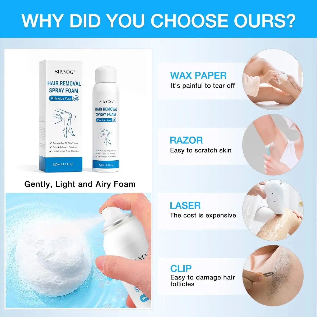 SHVYOG Hair Removal spray foam with Aloe Vera Smooth and Painless Depilatory Cream for Men And Women