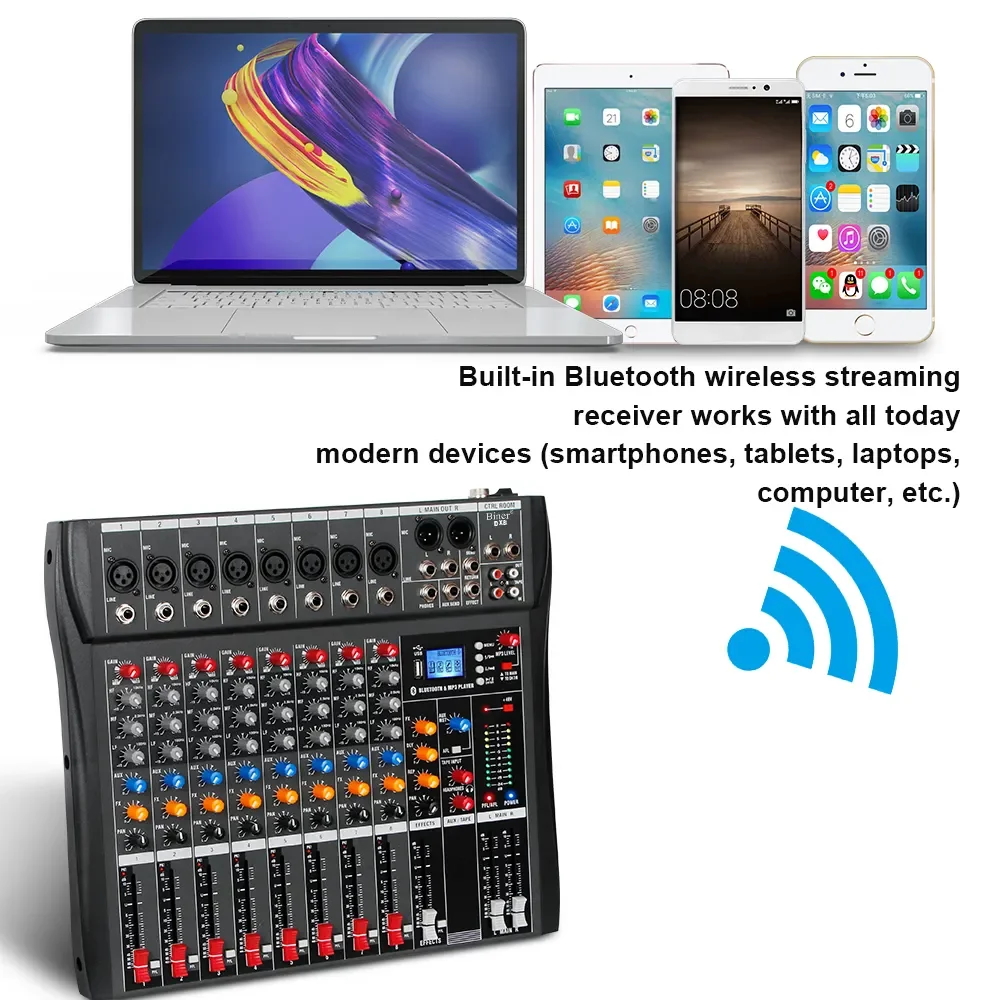 HKR DX8 Professional 8-Channel DJ Controller Audio Mixer with MP3 Live Interface for Karaoke Performances