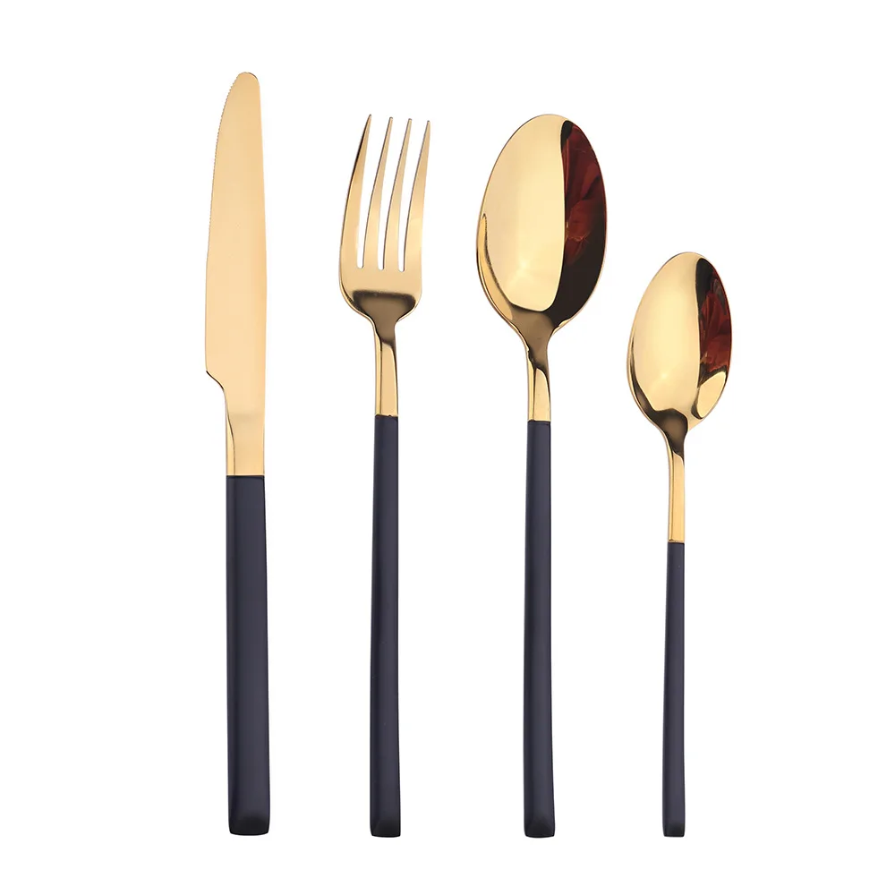 Luxury Gold Cutlery Stainless Steel Set Black Knife Fork Spoon Silverware Flatware Knife Fork Spoon Silverware Flatware