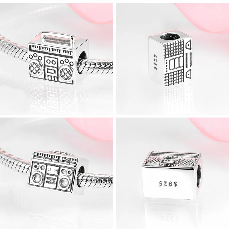 High Quality 925 Sterling Silver Gramophone Bead Radio Charm Microphone Pendant For Women Jewelry Gift