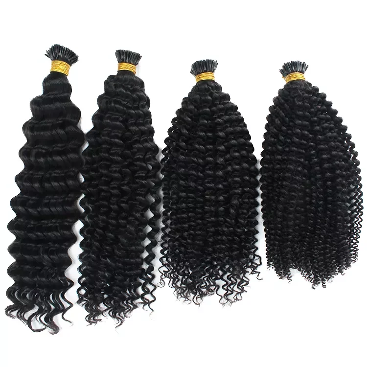 Wholesale remy virgin hair itip human hair extensions keratin micro link raw natural afro /deep /kinky curly i tip hair