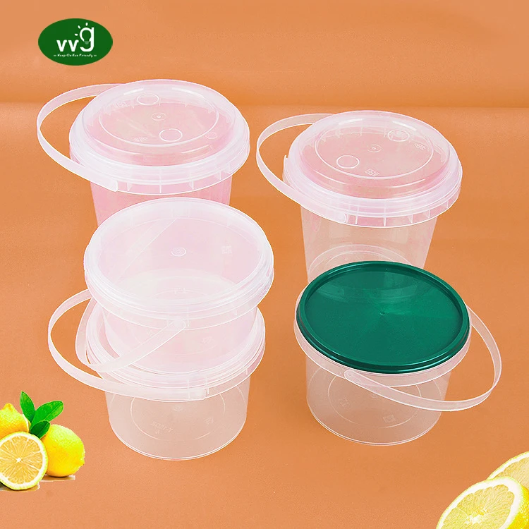 VVG 350/500/700/1000ml ice cream buckets with lid and handles reusable clear plastic buckets cups for drinks cocktail rum