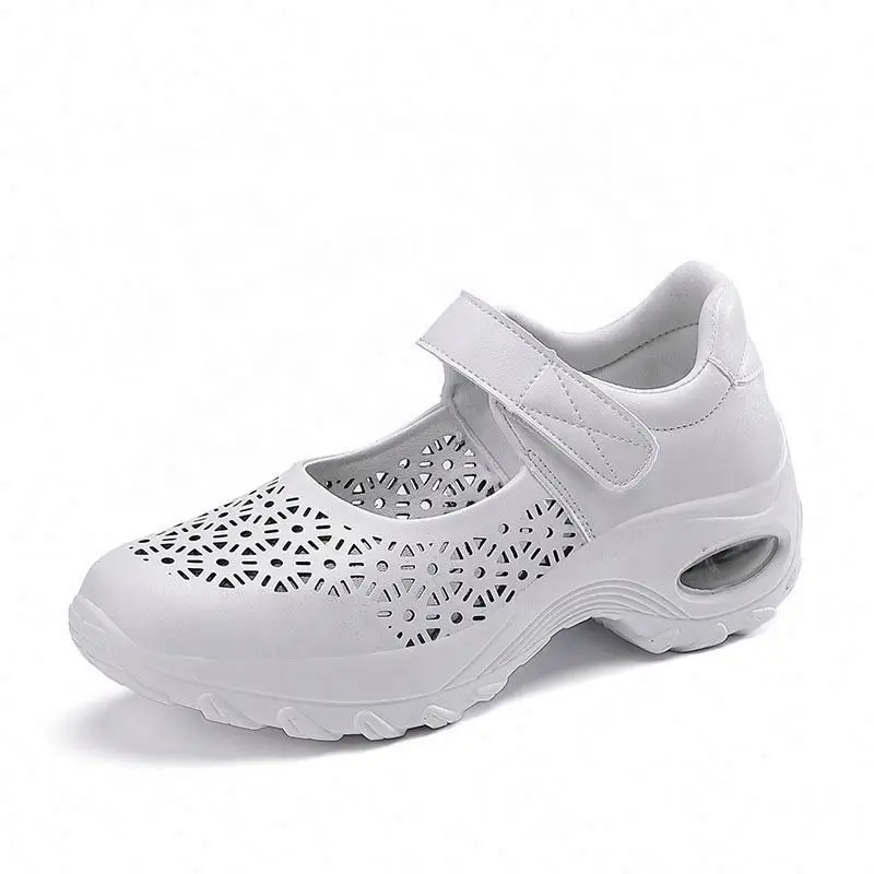 Hot Selling Lightweight Plus Size Nurse Shoes Hollow Leather Dance Breathable Deodorant Non-Slip Round Toe Sneakers