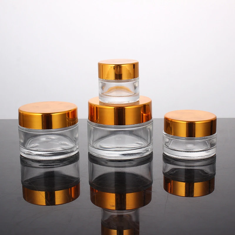 Ruizhuo Ruizhuo Wholesale Transparent Gold Cap Glass Cosmetics Make Up Subpackage 10G 15G Empty Bottle Trial Face Eye Cream Jar