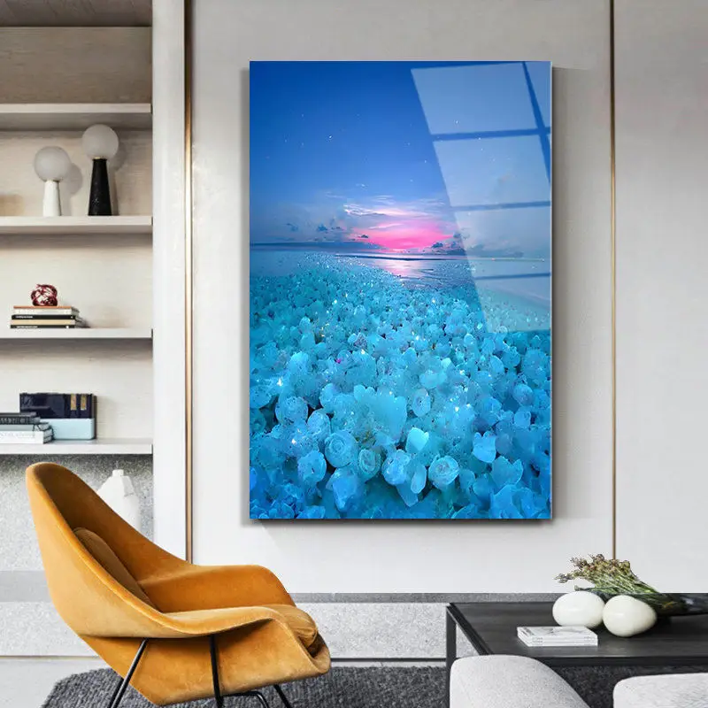 Home Decoration Seascape Designs UV Print Painting And Wall Arts Customizable Size 4 mm Tempered Glass Acrylic Painting