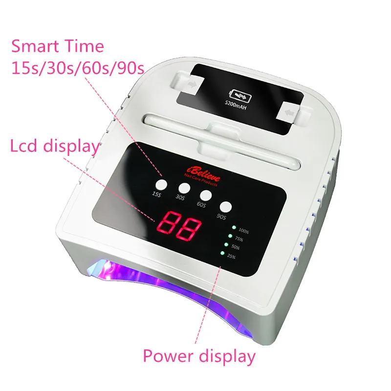 66W portable ibelieve gel uv led cordless nail lamp with removable battery