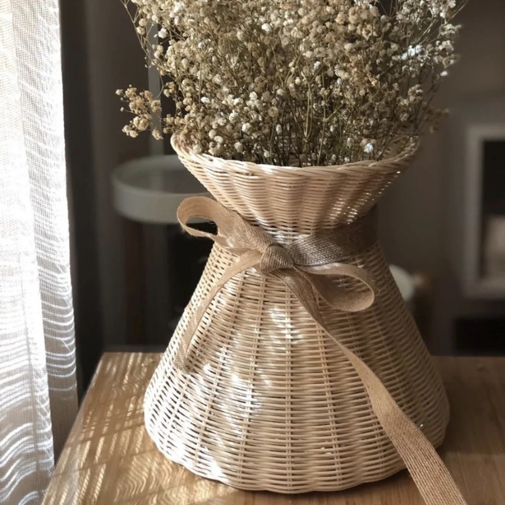 Новинка 2023, декоративная настольная ваза ручной работы из бамбука и ротанга для домашнего декора