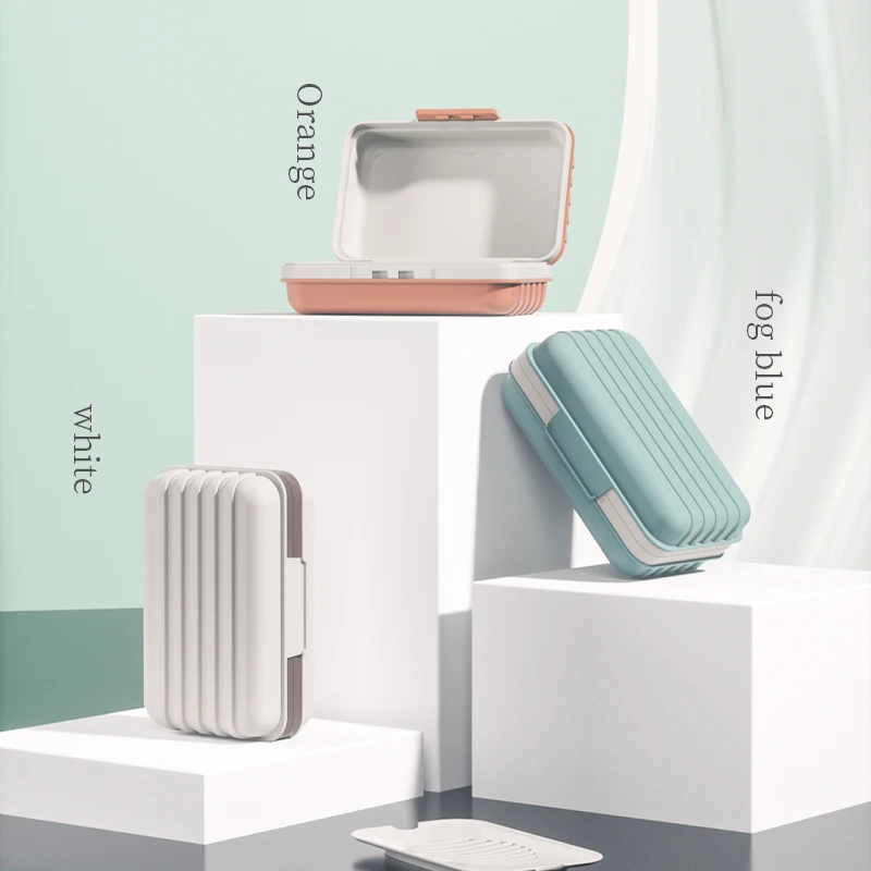 Nordic style rectangle portable hotel shower flip travel soap bar stand case box bathroom plastic soap dish holder