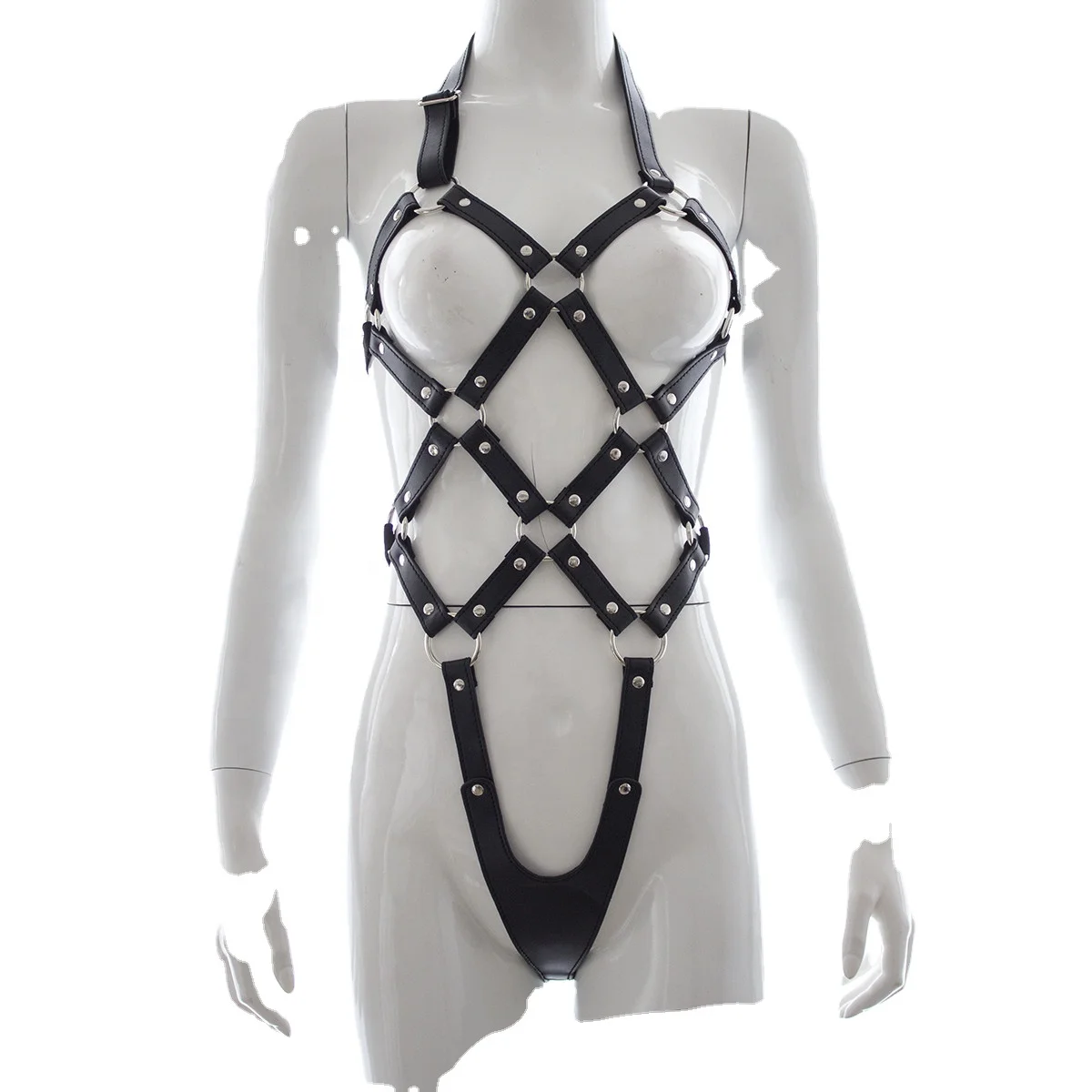 Leather Bondage Clothes Black latex bondag suits Cervical Collar Cuff sex clothes