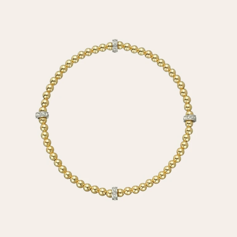 Stainless steel Customized Waterproof No Fade PVD Coating 3mm Gold Segment Bead Bracelet With Diamond Bars