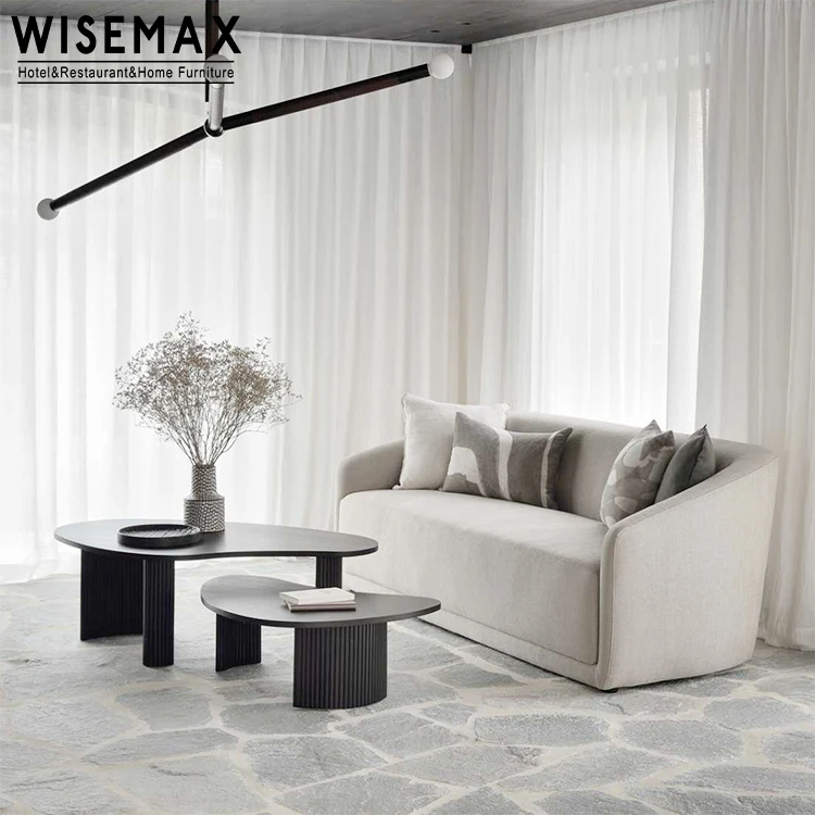 WISEMAX FURNITURE Nordic living room furniture Irregular shape tea table Black curved legs wooden coffee table for home