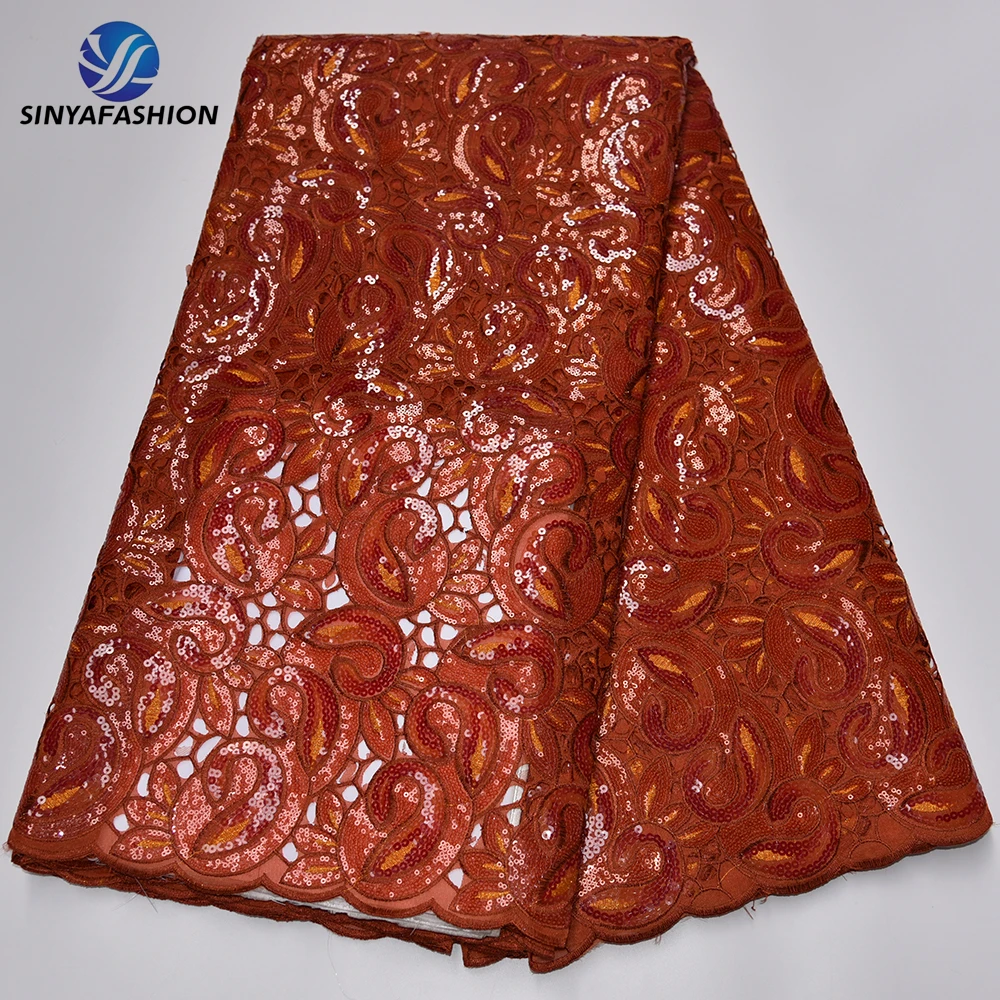 Sinya New Style African Organza Lace Fabrics 5 Yards Hot Sale French Sequins Lace Embroidered Fabric for Wedding Party